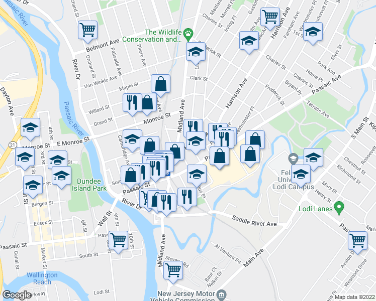 map of restaurants, bars, coffee shops, grocery stores, and more near 115 Marsellus Place in Garfield