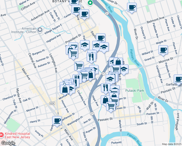 map of restaurants, bars, coffee shops, grocery stores, and more near in 