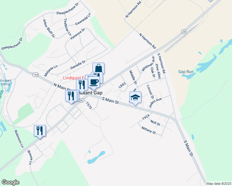 map of restaurants, bars, coffee shops, grocery stores, and more near 7 Daskem Lane in Pleasant Gap