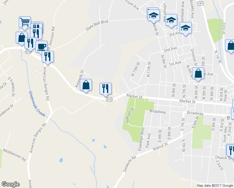map of restaurants, bars, coffee shops, grocery stores, and more near 18 Kennedy Avenue in Bangor