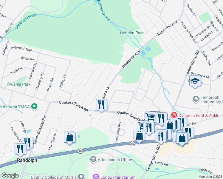 map of restaurants, bars, coffee shops, grocery stores, and more near 210 Reservoir Avenue in Randolph
