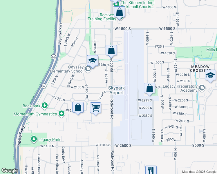 map of restaurants, bars, coffee shops, grocery stores, and more near 2131 South 1825 West in Woods Cross