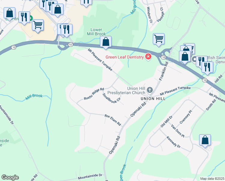 map of restaurants, bars, coffee shops, grocery stores, and more near 19 Smallbrook Circle in Randolph