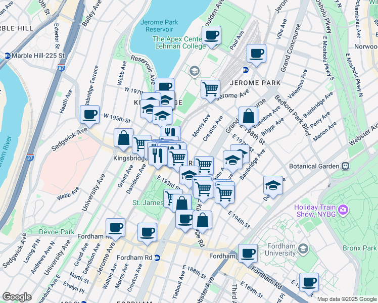 map of restaurants, bars, coffee shops, grocery stores, and more near 2692 Creston Avenue in Bronx