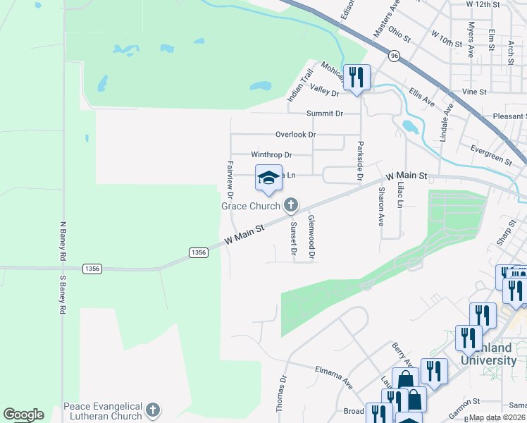 map of restaurants, bars, coffee shops, grocery stores, and more near 1160 West Main Street in Ashland