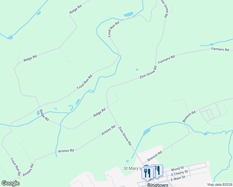 map of restaurants, bars, coffee shops, grocery stores, and more near 226 Zion Grove Road in Ringtown