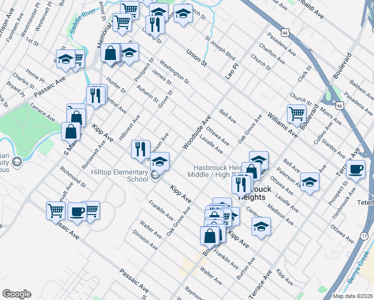 map of restaurants, bars, coffee shops, grocery stores, and more near 172 Hunter Street in Lodi