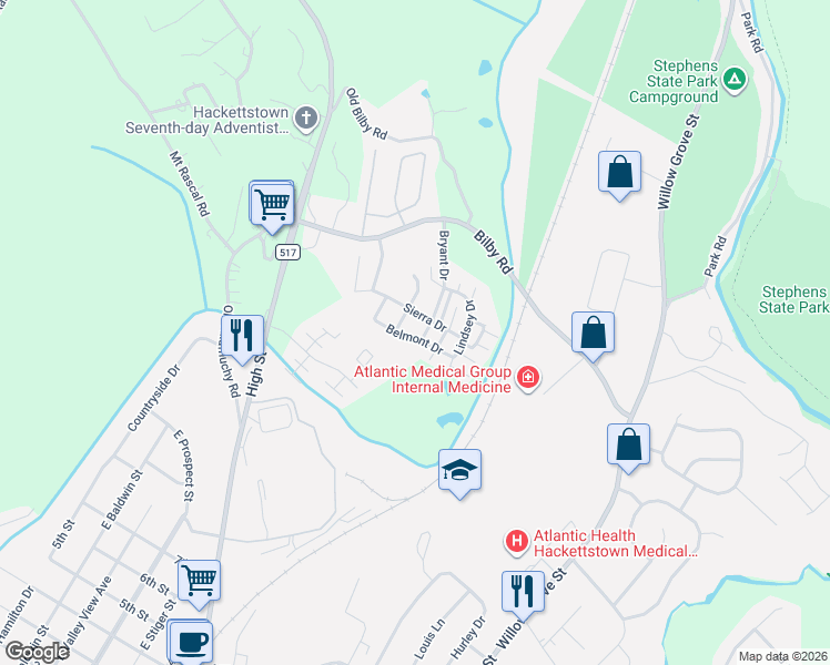 map of restaurants, bars, coffee shops, grocery stores, and more near 710 Faulkner Drive in Hackettstown