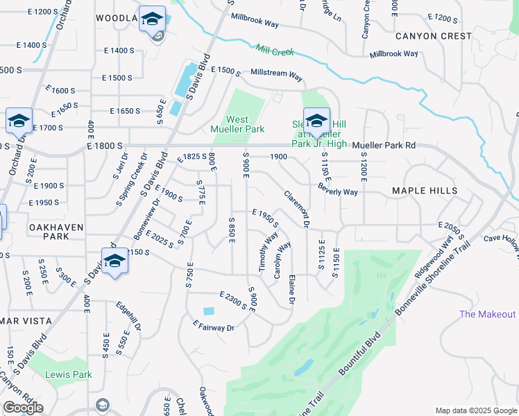 map of restaurants, bars, coffee shops, grocery stores, and more near 1890 South 900 East in Bountiful