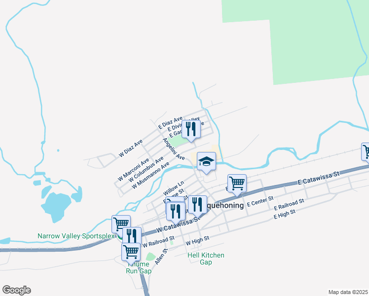 map of restaurants, bars, coffee shops, grocery stores, and more near 41 East Garibaldi Avenue in Nesquehoning
