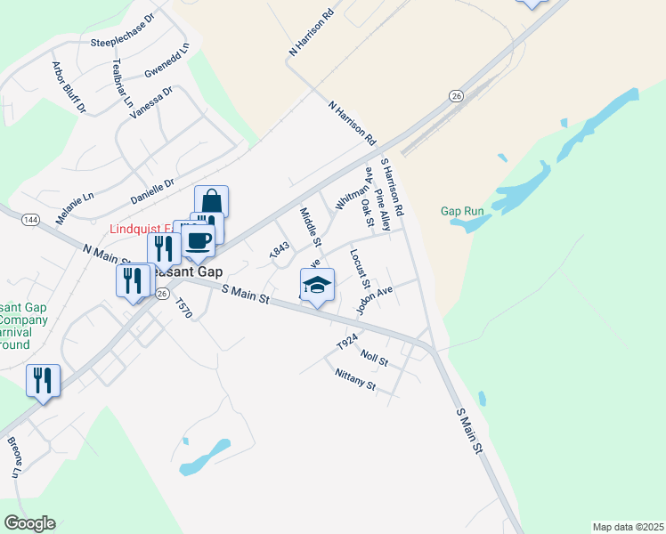 map of restaurants, bars, coffee shops, grocery stores, and more near 146-184 Bilger Ave in Pleasant Gap