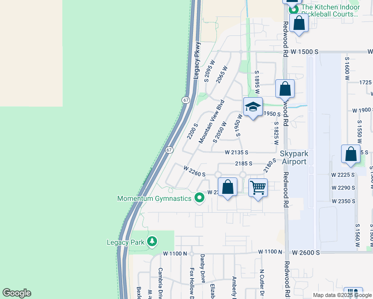 map of restaurants, bars, coffee shops, grocery stores, and more near 1964 West 2170 South in Woods Cross