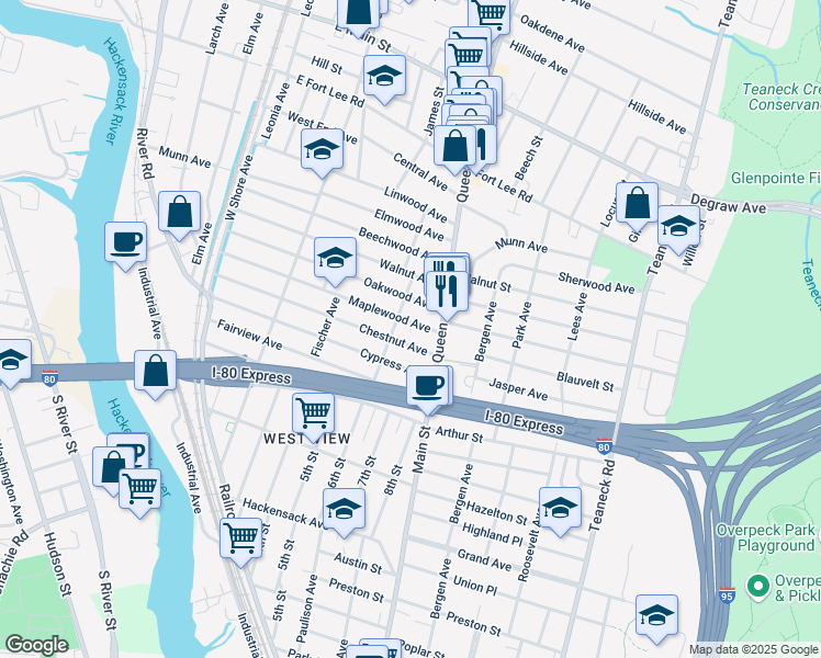 map of restaurants, bars, coffee shops, grocery stores, and more near 228 Oakwood Avenue in Bogota