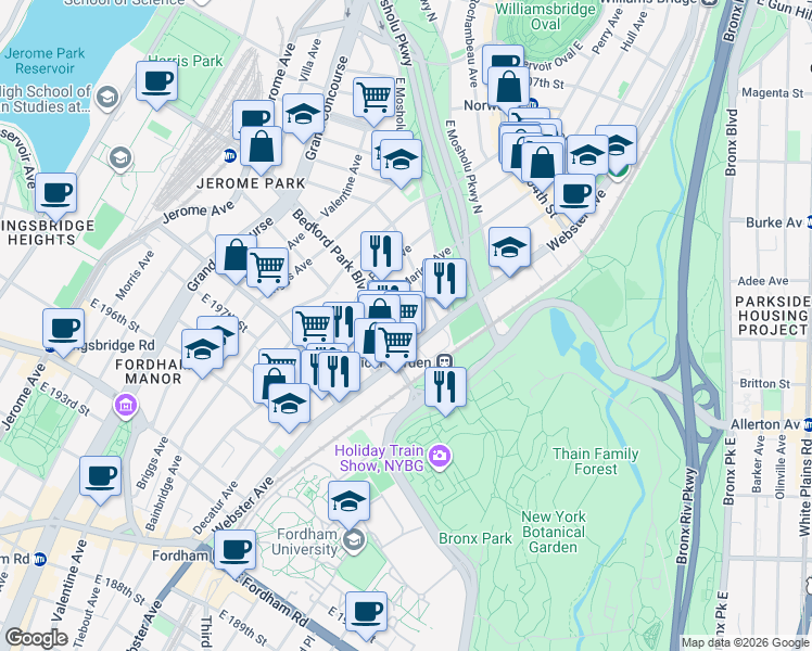map of restaurants, bars, coffee shops, grocery stores, and more near 2962 Decatur Avenue in Bronx