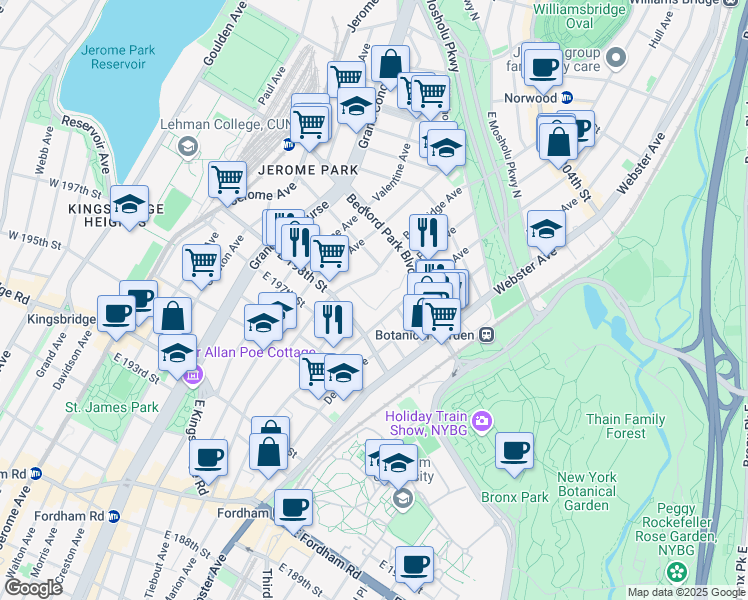 map of restaurants, bars, coffee shops, grocery stores, and more near 330 Bedford Park Boulevard in Bronx