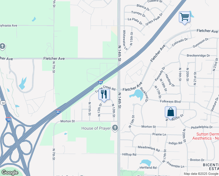map of restaurants, bars, coffee shops, grocery stores, and more near 1230 Turtle Creek Road in Lincoln