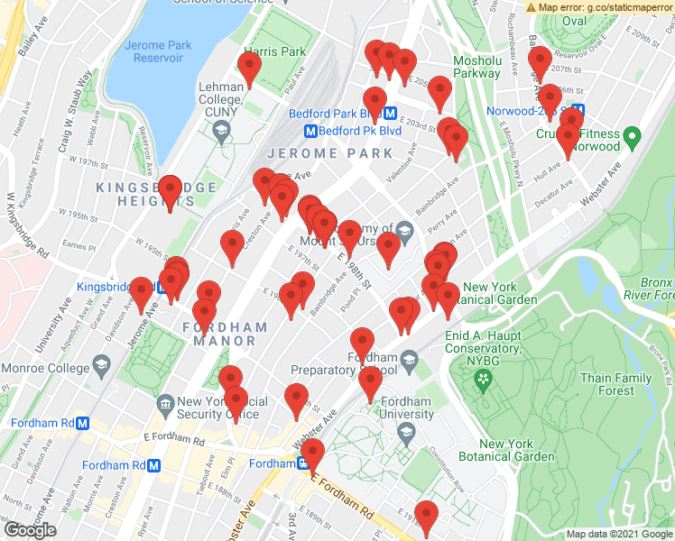map of restaurants, bars, coffee shops, grocery stores, and more near 271 East 198th Street in Bronx