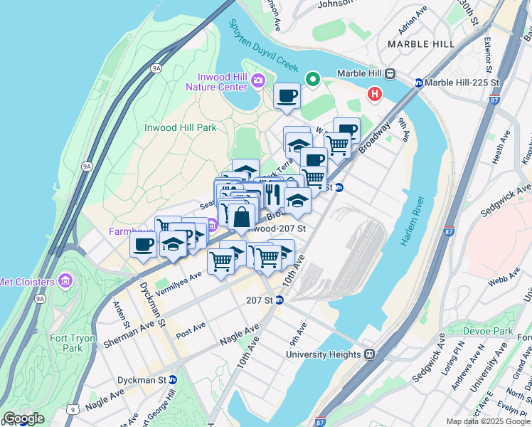 map of restaurants, bars, coffee shops, grocery stores, and more near in New York