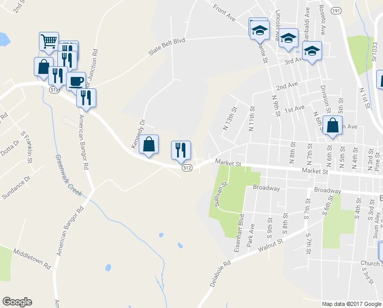 map of restaurants, bars, coffee shops, grocery stores, and more near 21 Kennedy Avenue in Bangor