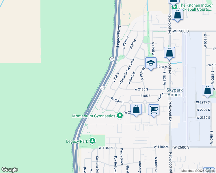 map of restaurants, bars, coffee shops, grocery stores, and more near 1964 West 2170 South in Woods Cross