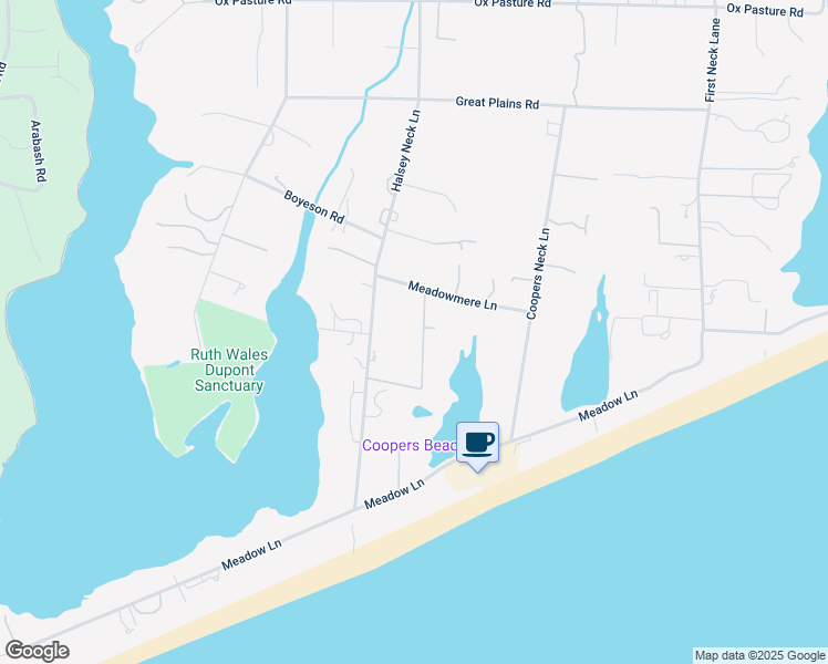 map of restaurants, bars, coffee shops, grocery stores, and more near 45 Meadowmere Place in Southampton