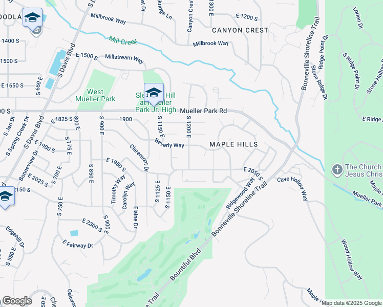 map of restaurants, bars, coffee shops, grocery stores, and more near 1945 Browns Park Drive in Bountiful
