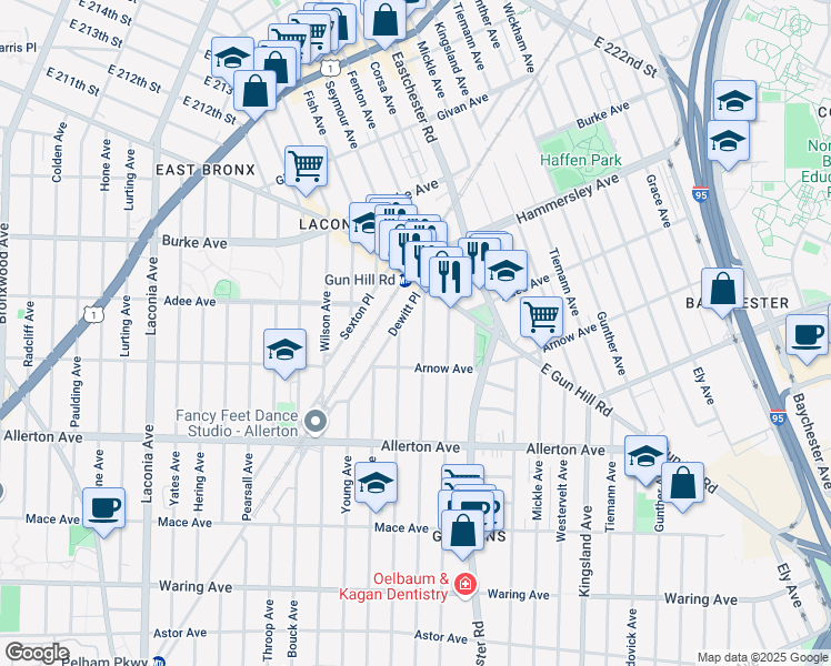 map of restaurants, bars, coffee shops, grocery stores, and more near in The Bronx