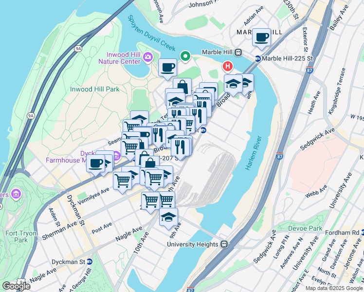map of restaurants, bars, coffee shops, grocery stores, and more near in New York