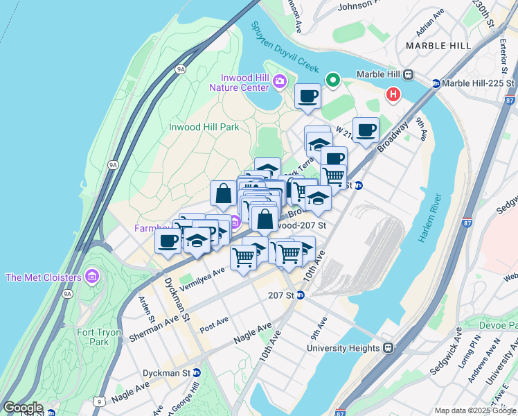 map of restaurants, bars, coffee shops, grocery stores, and more near in New York