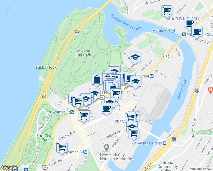 map of restaurants, bars, coffee shops, grocery stores, and more near in New York