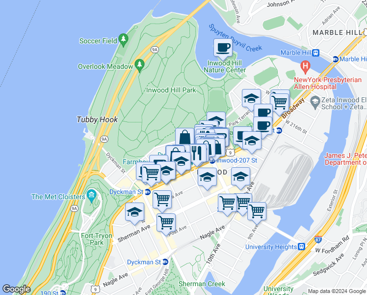 map of restaurants, bars, coffee shops, grocery stores, and more near in New York