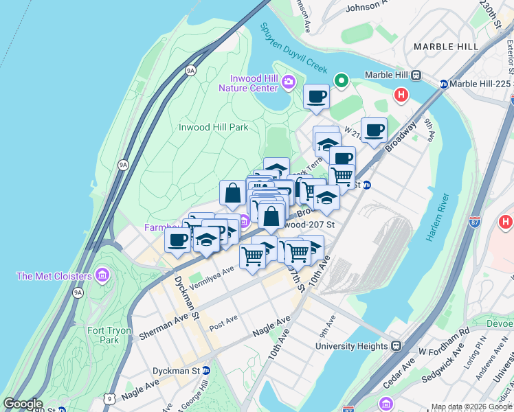 map of restaurants, bars, coffee shops, grocery stores, and more near in New York