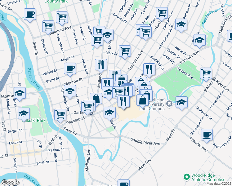 map of restaurants, bars, coffee shops, grocery stores, and more near 21 Farnham Avenue in Garfield