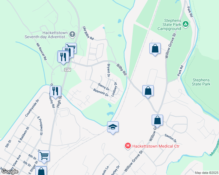 map of restaurants, bars, coffee shops, grocery stores, and more near 204 Hudson Court in Hackettstown