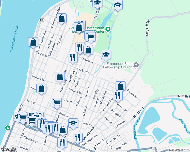 map of restaurants, bars, coffee shops, grocery stores, and more near Seiple Alley in Sunbury