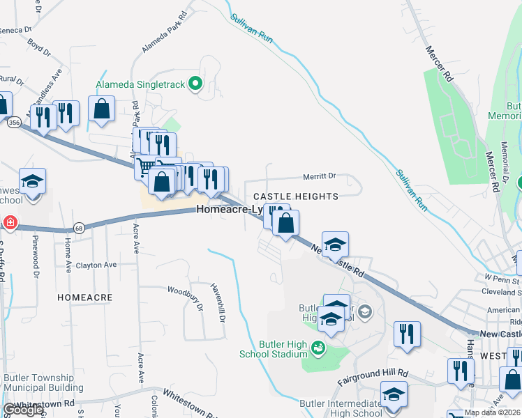 map of restaurants, bars, coffee shops, grocery stores, and more near in Homeacre-Lyndora