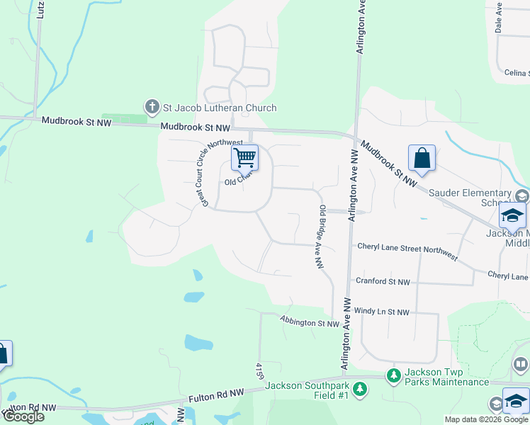 map of restaurants, bars, coffee shops, grocery stores, and more near 5916 Great Court Circle Northwest in Massillon