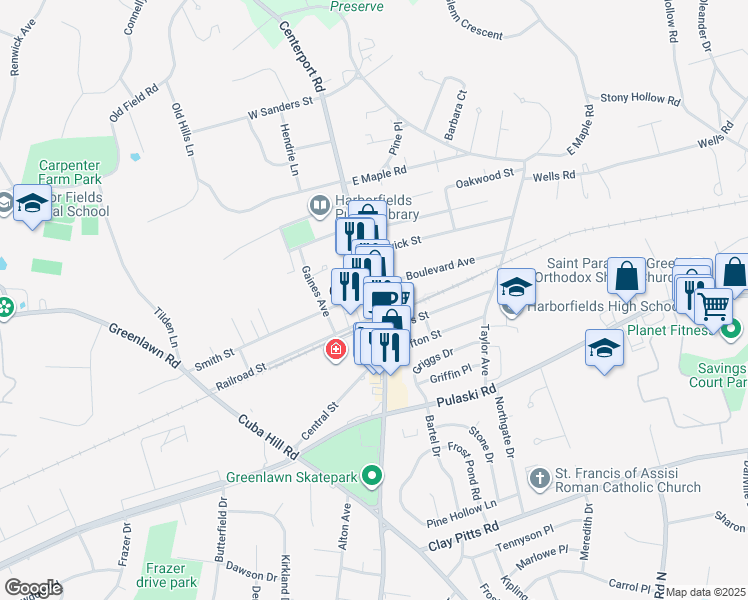 map of restaurants, bars, coffee shops, grocery stores, and more near in Greenlawn