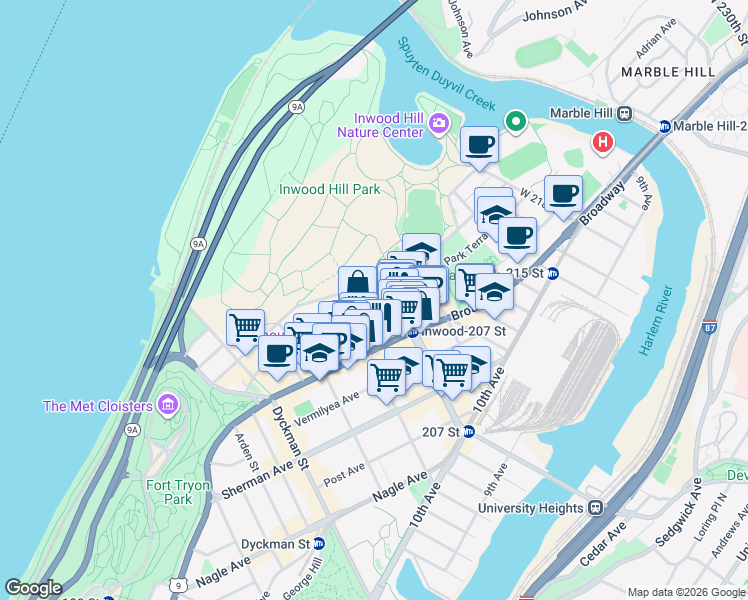 map of restaurants, bars, coffee shops, grocery stores, and more near in New York