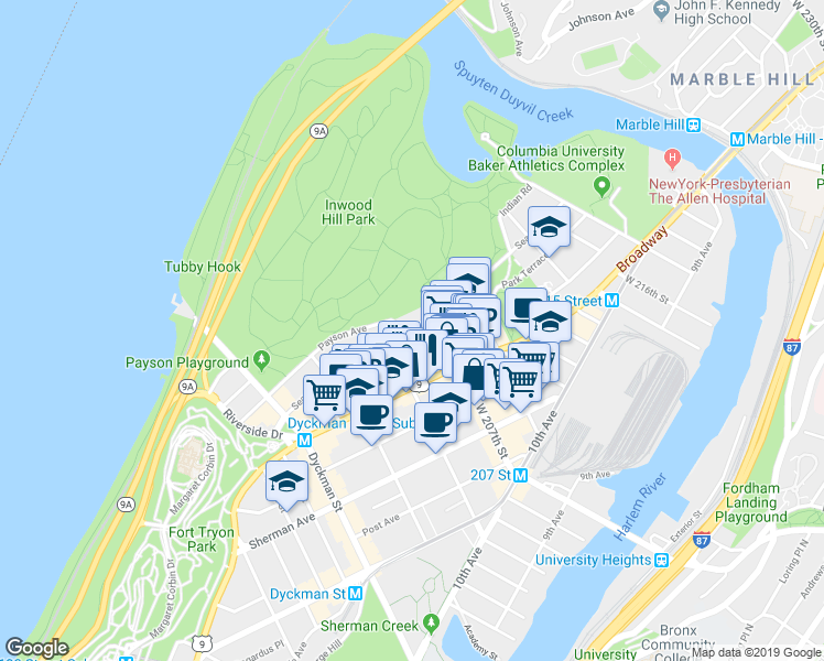 map of restaurants, bars, coffee shops, grocery stores, and more near in New York