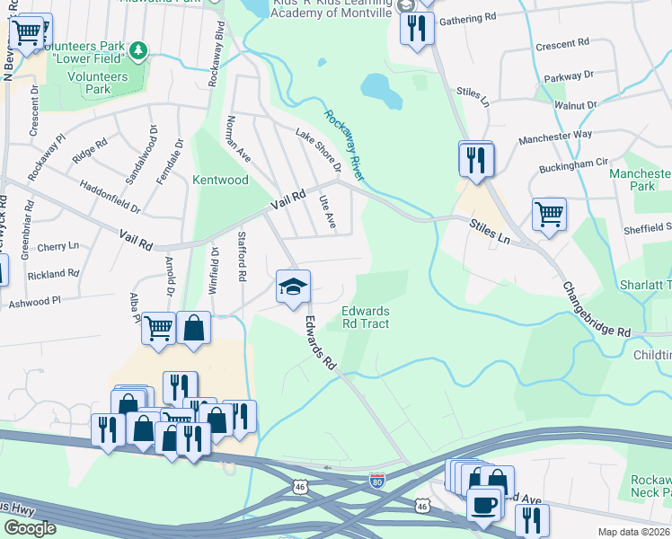 map of restaurants, bars, coffee shops, grocery stores, and more near 11 Sweetwood Court in Parsippany-Troy Hills
