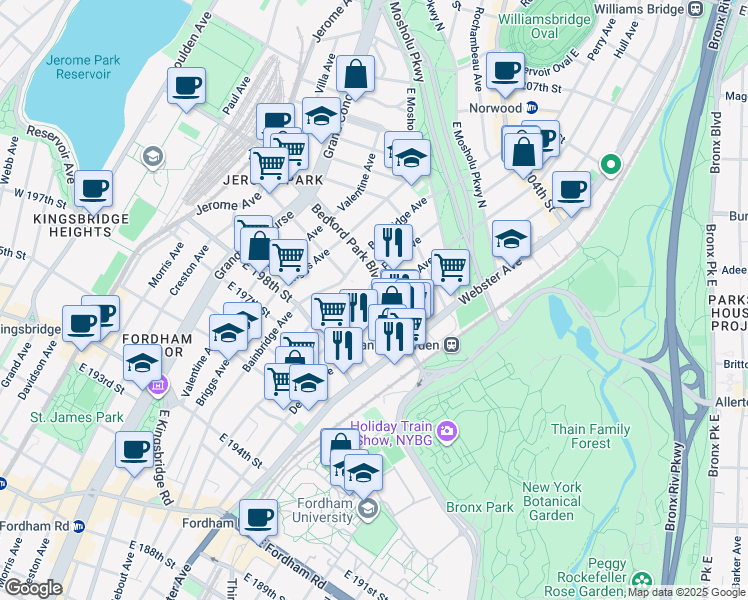 map of restaurants, bars, coffee shops, grocery stores, and more near 2885 Marion Avenue in Bronx