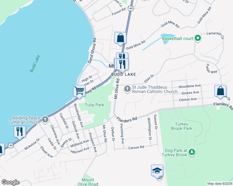map of restaurants, bars, coffee shops, grocery stores, and more near 16 Mount Olive Road in Mount Olive