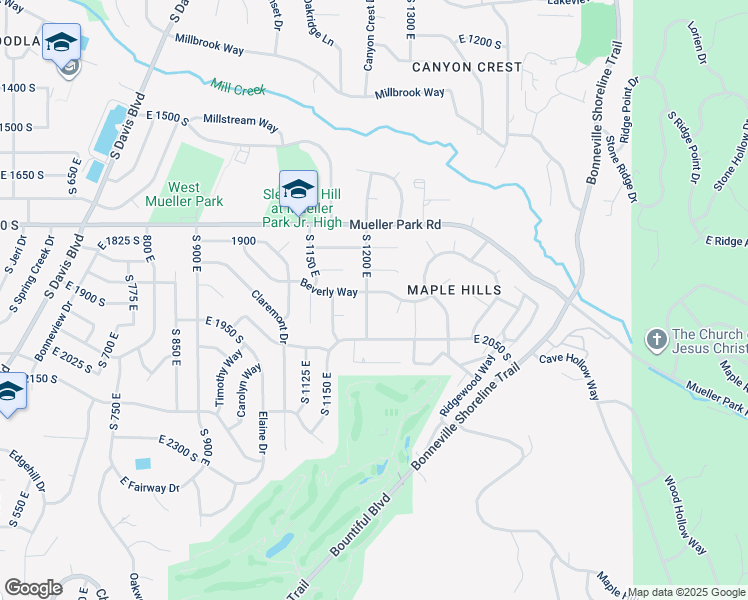 map of restaurants, bars, coffee shops, grocery stores, and more near 1945 Browns Park Drive in Bountiful