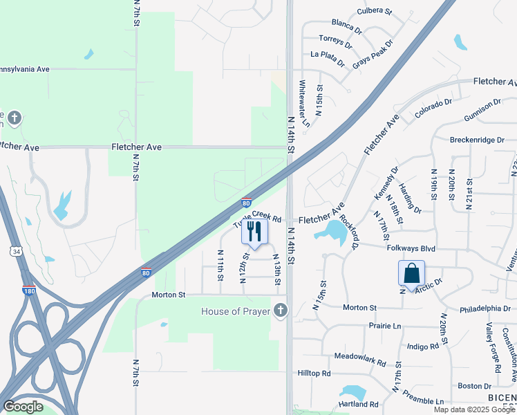 map of restaurants, bars, coffee shops, grocery stores, and more near 1210 Turtle Creek Road in Lincoln