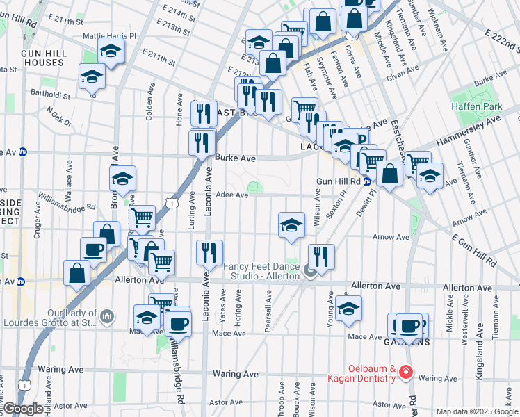 map of restaurants, bars, coffee shops, grocery stores, and more near 2946 Tenbroeck Avenue in The Bronx