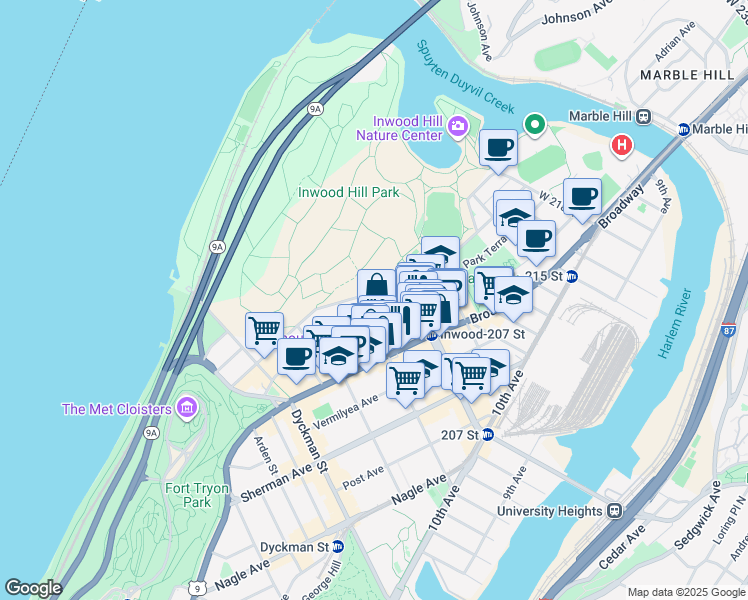 map of restaurants, bars, coffee shops, grocery stores, and more near in New York