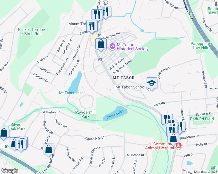map of restaurants, bars, coffee shops, grocery stores, and more near 5 Jaime Court in Morris Plains