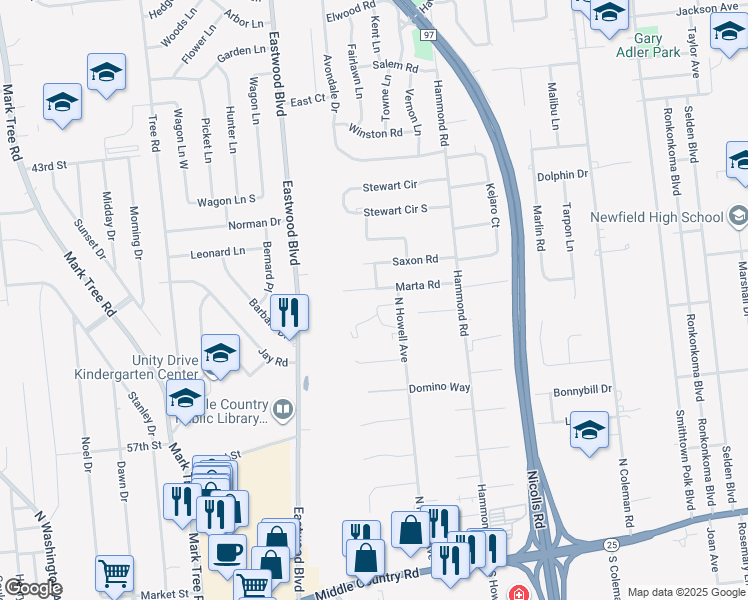 map of restaurants, bars, coffee shops, grocery stores, and more near in Centereach
