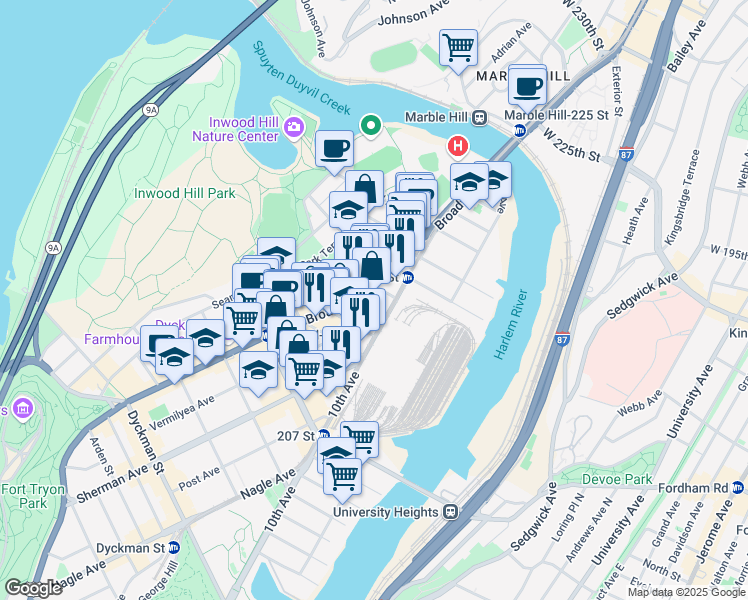 map of restaurants, bars, coffee shops, grocery stores, and more near in New York